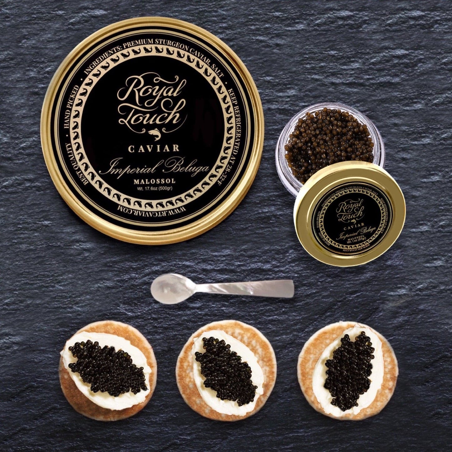Imperial Beluga Gold Caviar Gold Tin Sealed 17.6 oz 500 gm - Royal Touch Caviar
