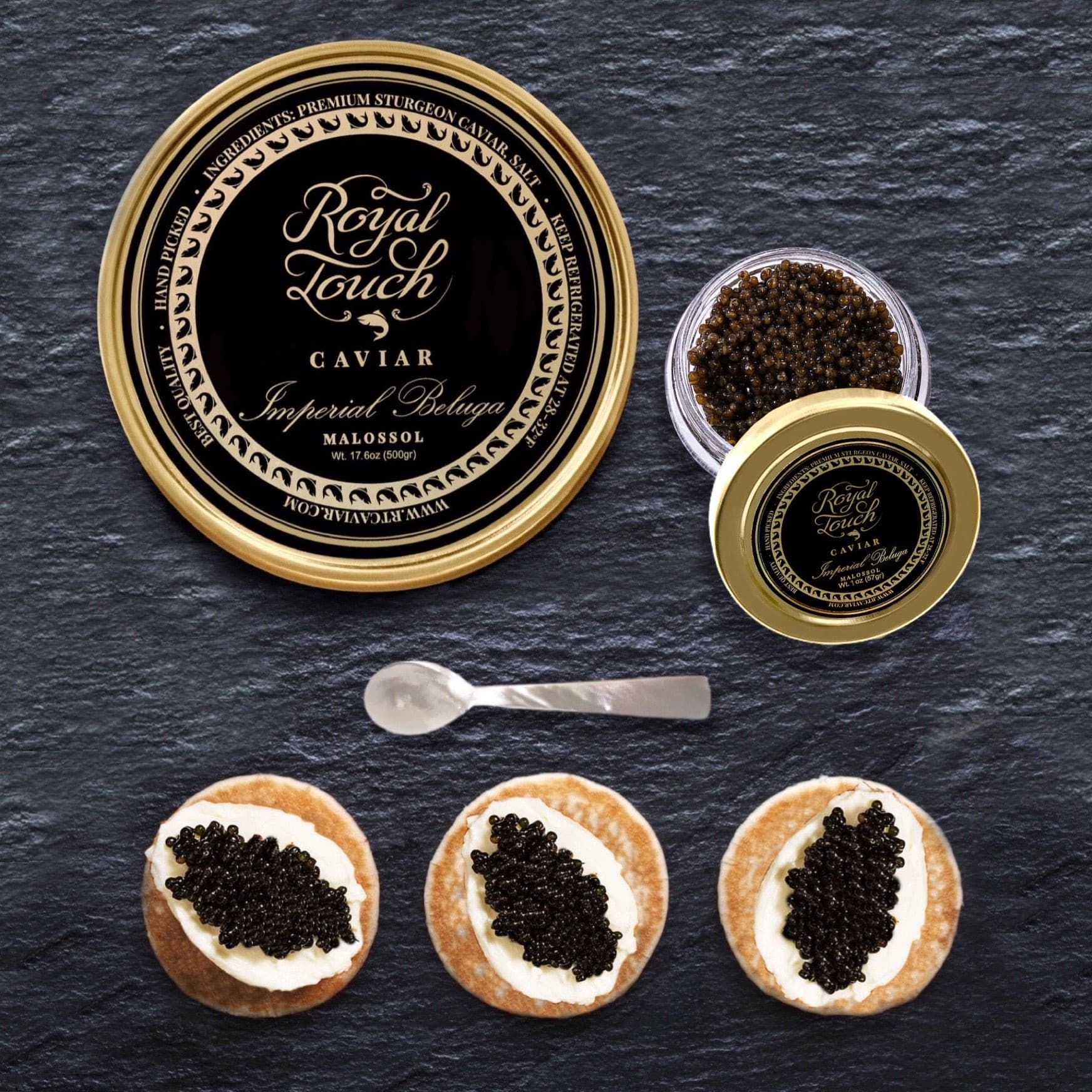 Imperial Beluga Gold Caviar Gold Tin Sealed 17.6 oz 500 gm - Royal Touch Caviar
